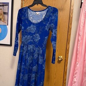 LuLaRoe Royal Blue Floral Long Sleeve Scoop Dress